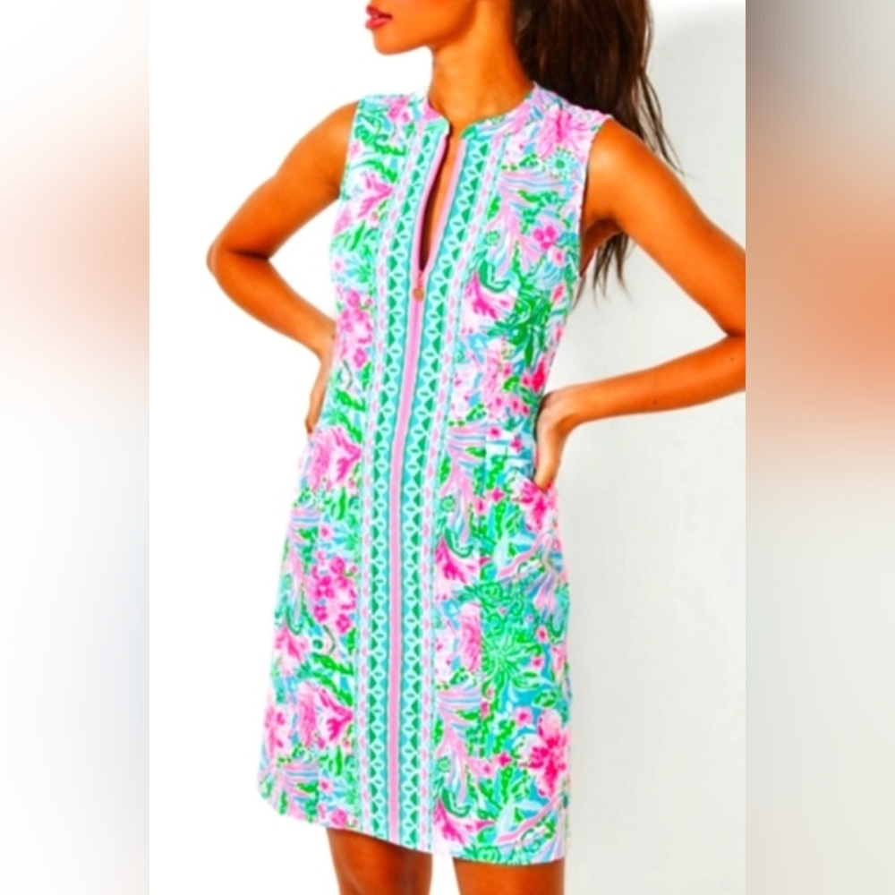 Lilly Pulitzer Dress - Courtney Dress Amalifi Blue Leaf It Wild Sz 00 EUC